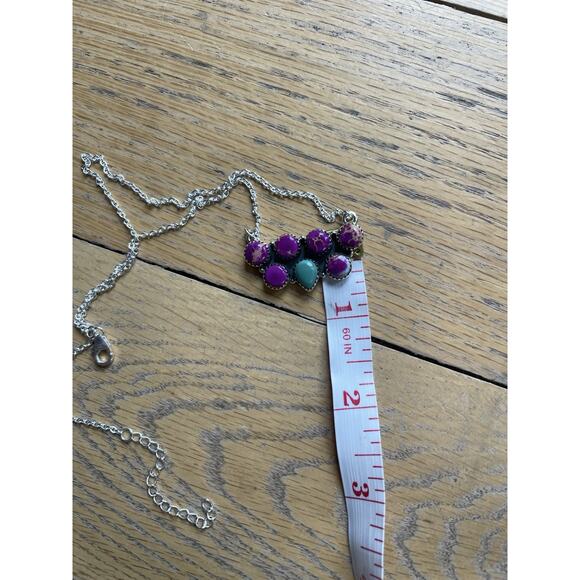 Turquoise Sea Sediment Jasper Cluster Bar Necklace Sterling Southwest Multistone - Picture 5 of 7